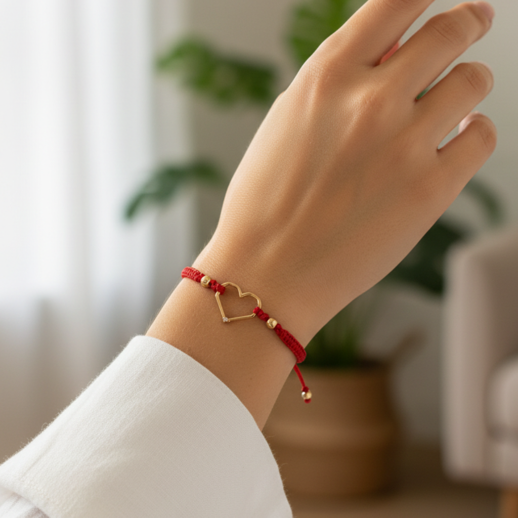 Pulsera tejida geometric en mano