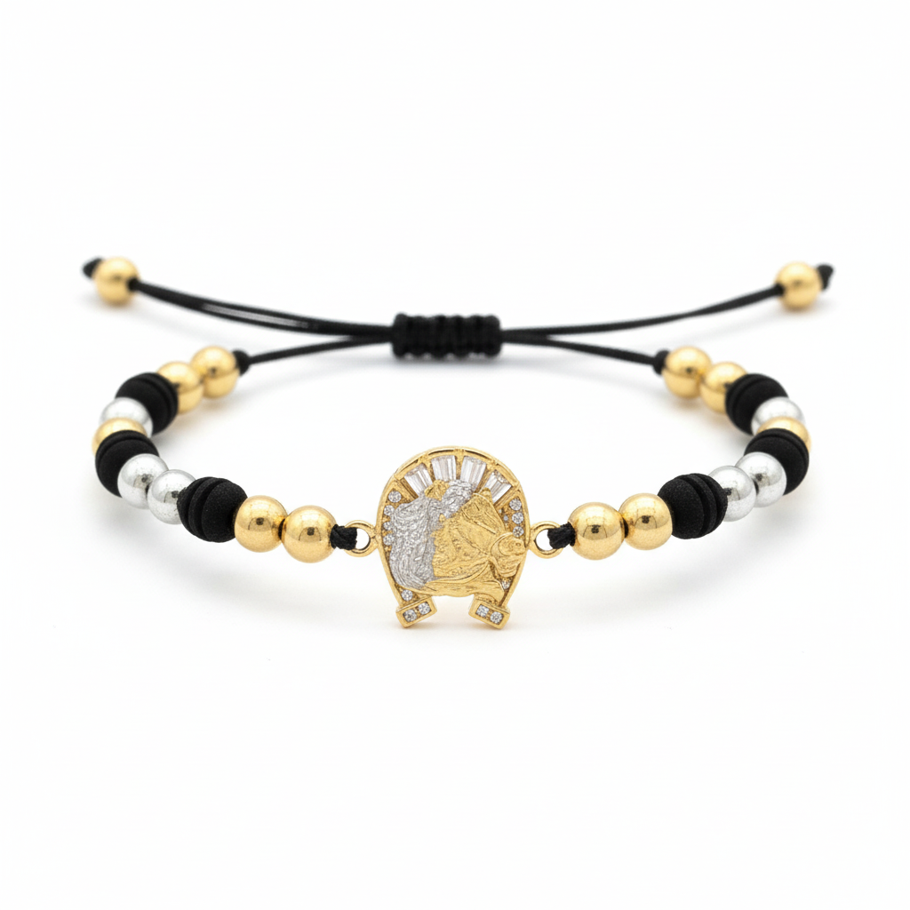Pulsera tejida herradura fondo blanco - fiel al original