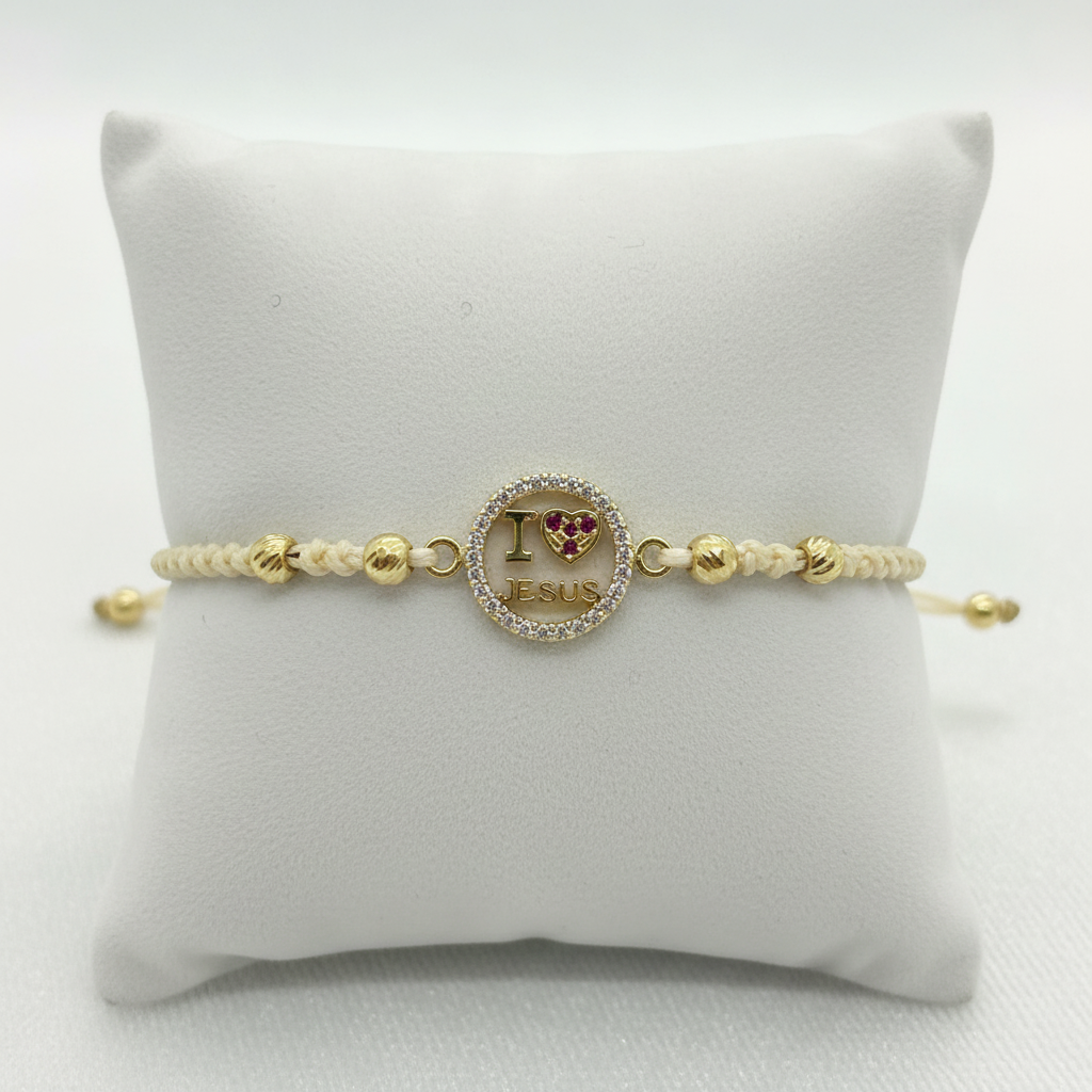 Pulsera tejida ILJesus en almohadilla