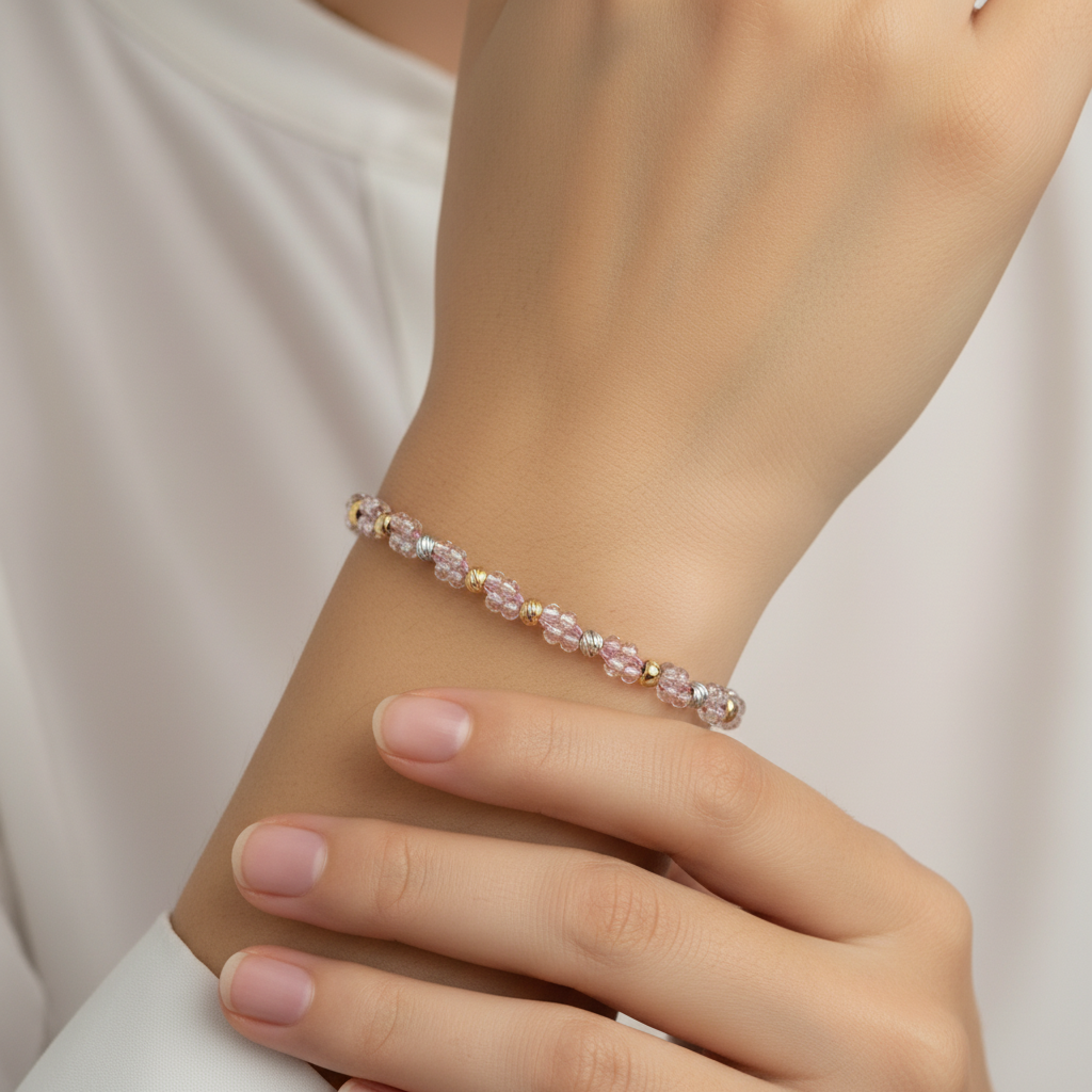 Pulsera Tejida Lunas on hand with softer skin