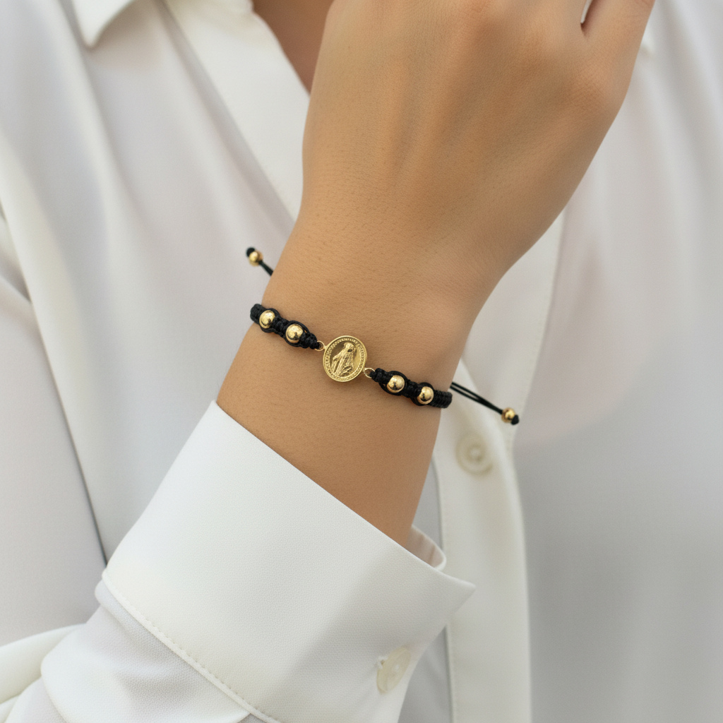Pulsera tejida milagrosa en mano