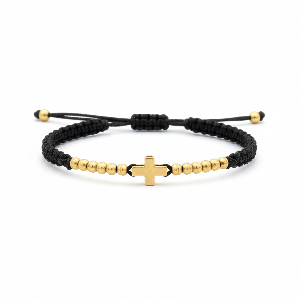 Pulsera tejida oración fondo blanco