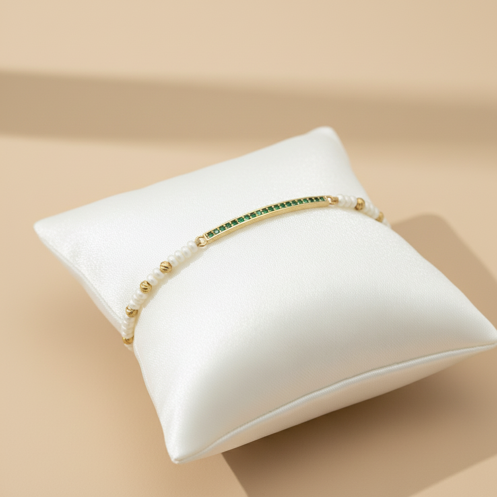 Pulsera Tejida Piedras - almohadita fondo beige