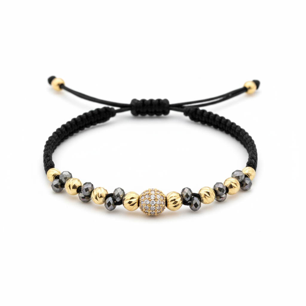Pulsera tejida piedras fondo blanco