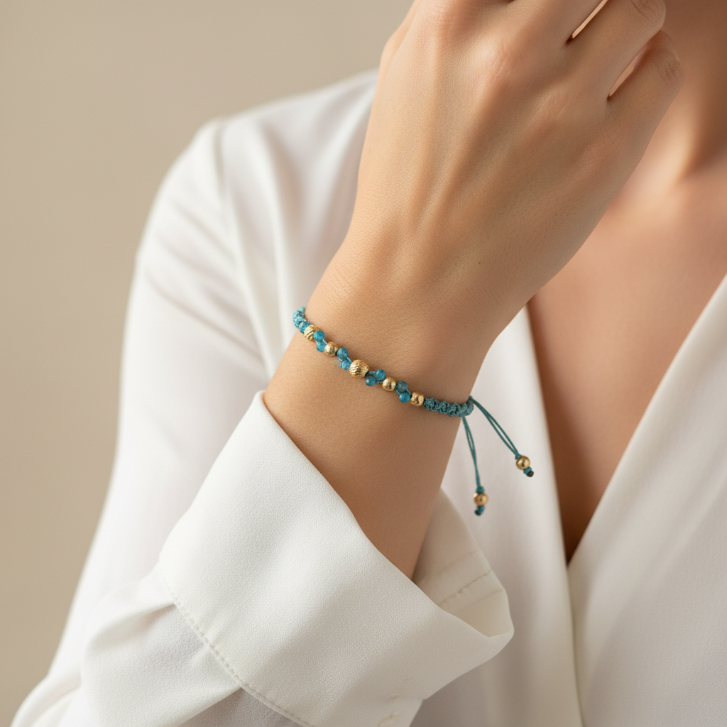 Pulsera tejido azulejo en mano