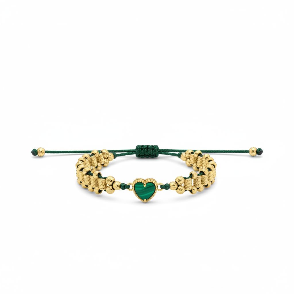 Pulsera tejido esmeralda con tiritas ajustables
