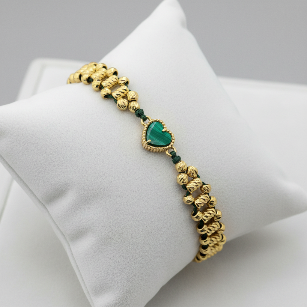 Pulsera tejido esmeralda en almohadilla