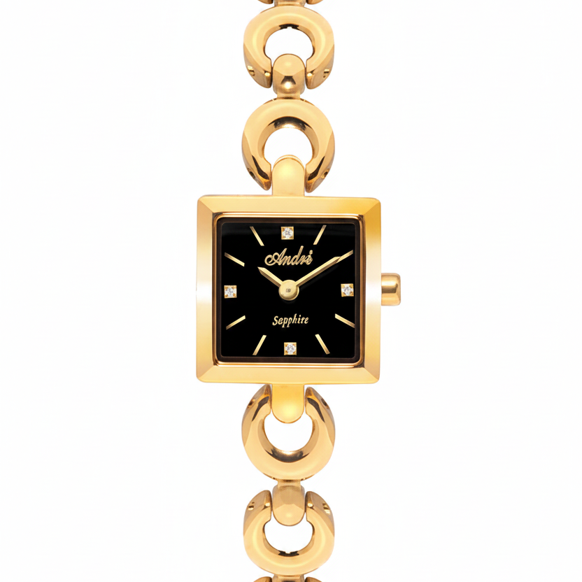 Reloj André Sapphire Cuadrado Negro Dorado – Producto