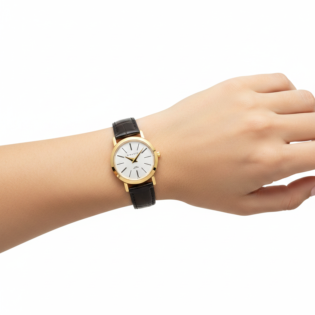 Reloj D'Mario – En mano de mujer fondo blanco