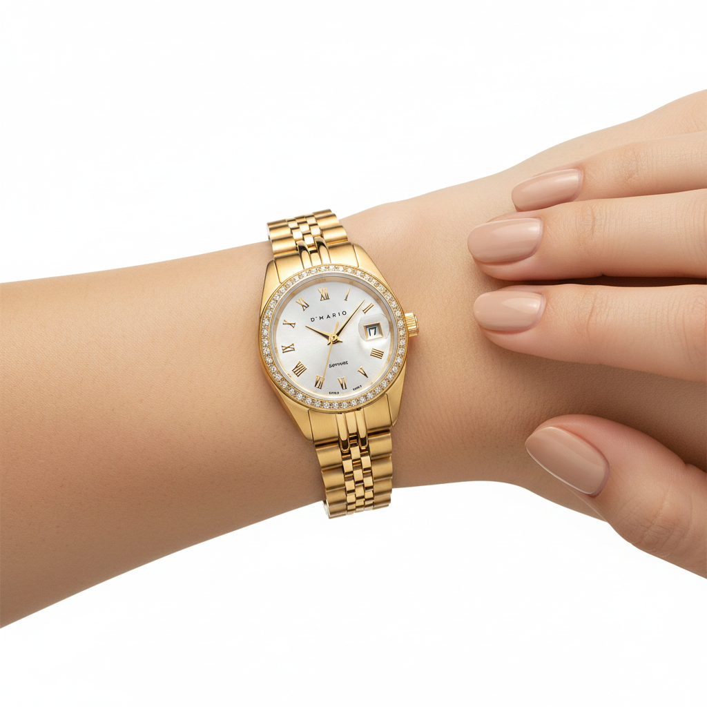 Reloj D'Mario Tonneau Cristales – En mano femenina