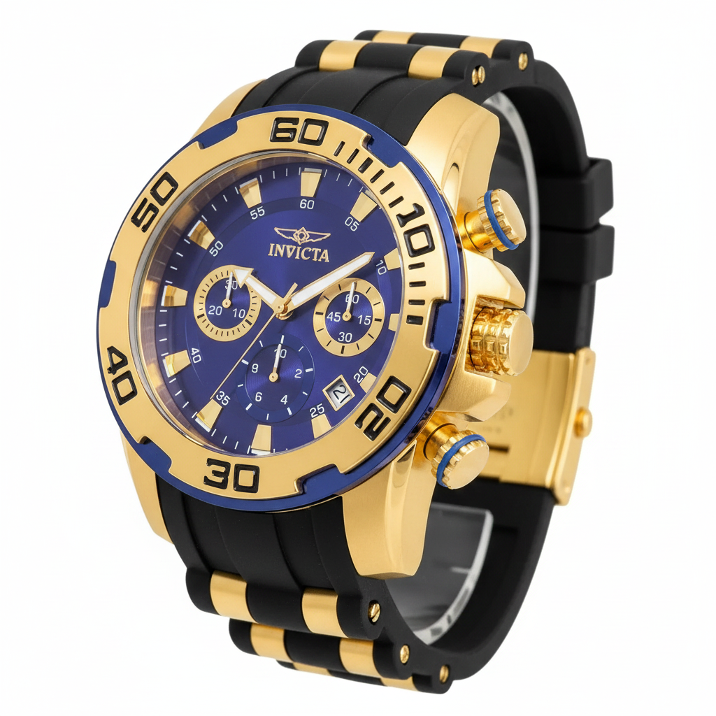 Reloj Invicta azul dorado fondo blanco