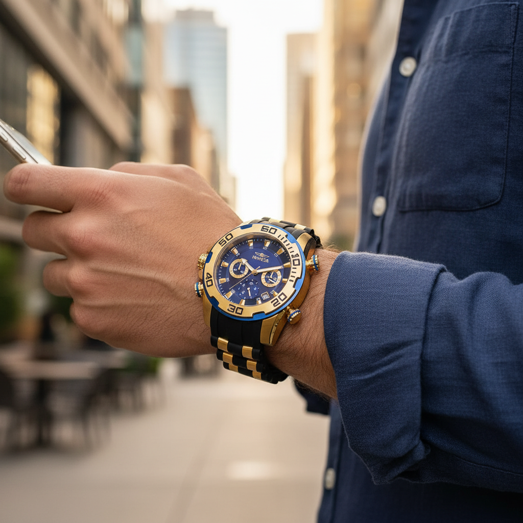 Reloj Invicta azul dorado lifestyle