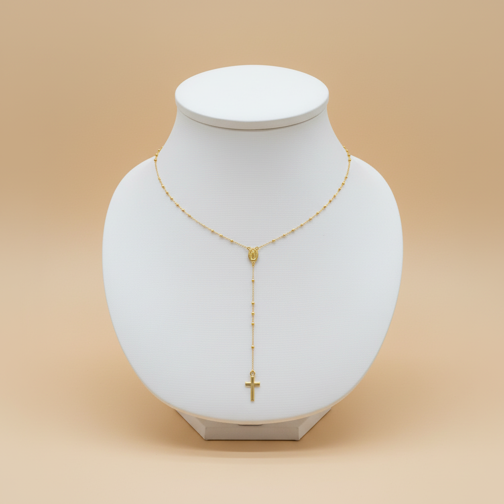 Rosario oro 18K profesional en exhibidor
