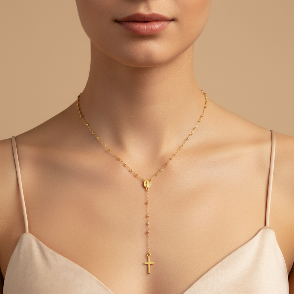 Rosario oro amarillo 18K en cuello
