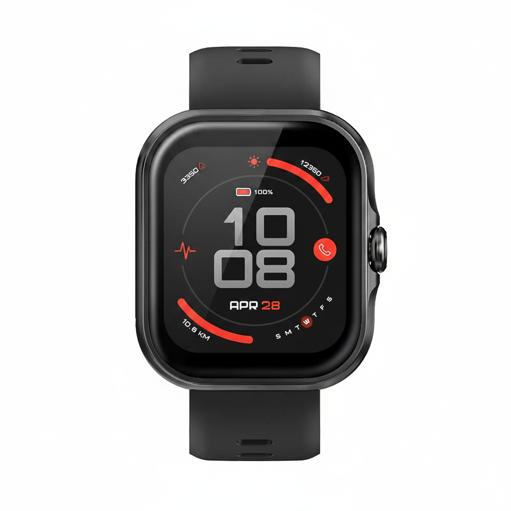 Smartwatch negro rojo fondo blanco