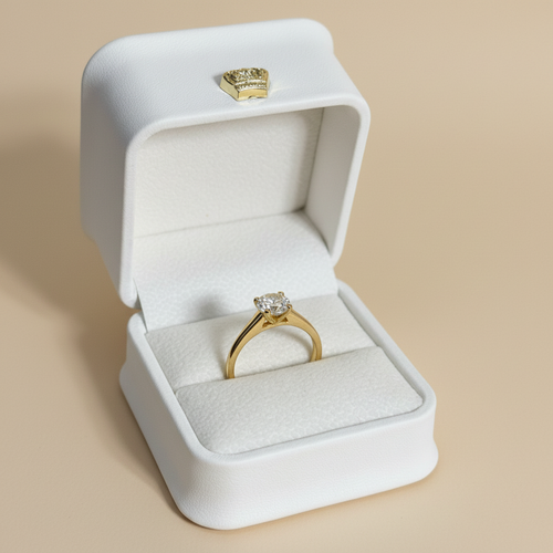 Solitario clásico 6 garras en caja beige