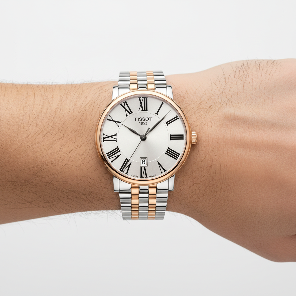 Tissot Carson bicolor oro rosa en muñeca