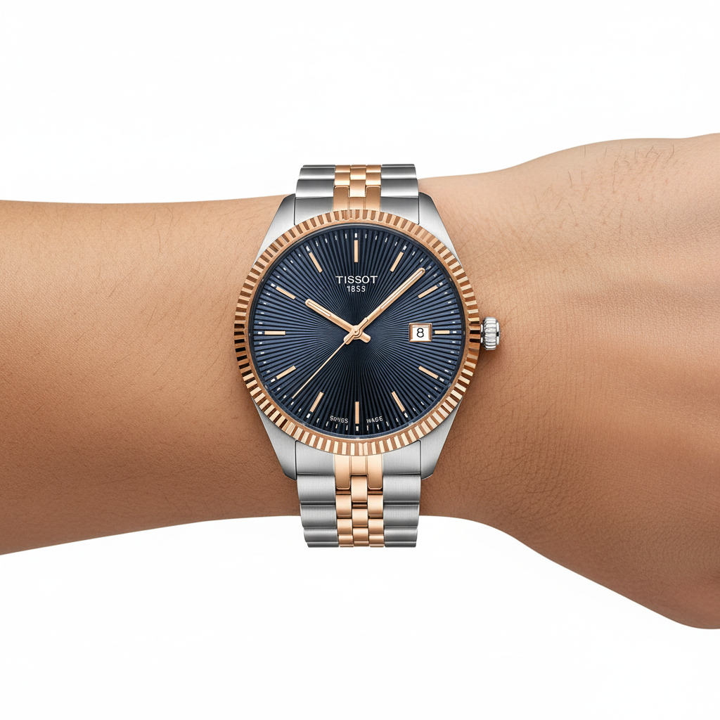 Tissot PR516 bicolor azul en mano
