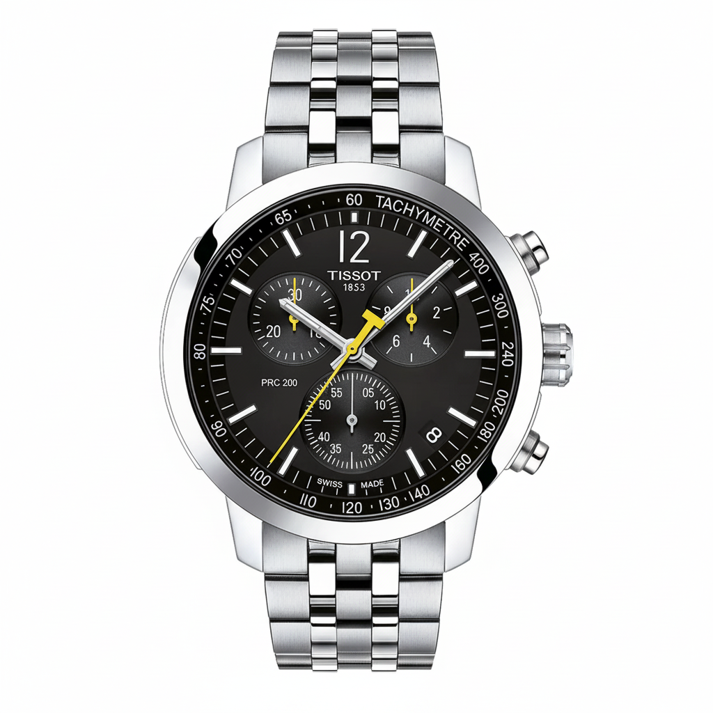 Tissot PRC 200 Chrono negro amarillo fondo blanco