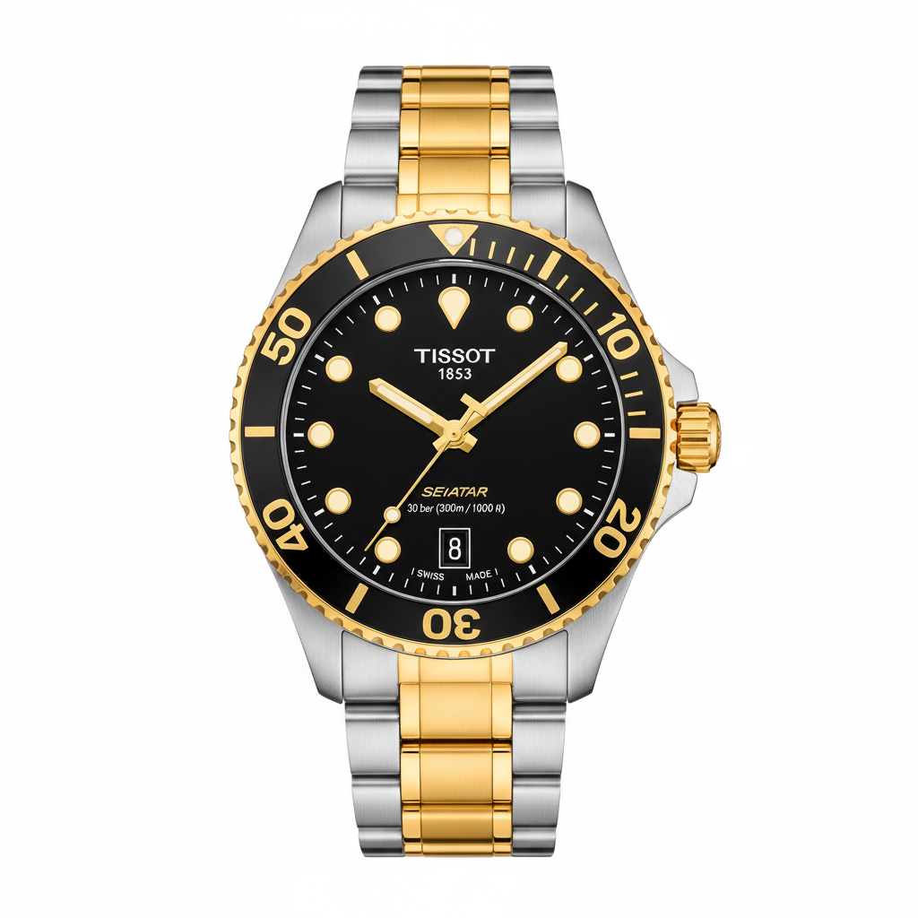 Tissot Seastar bicolor negro fondo blanco