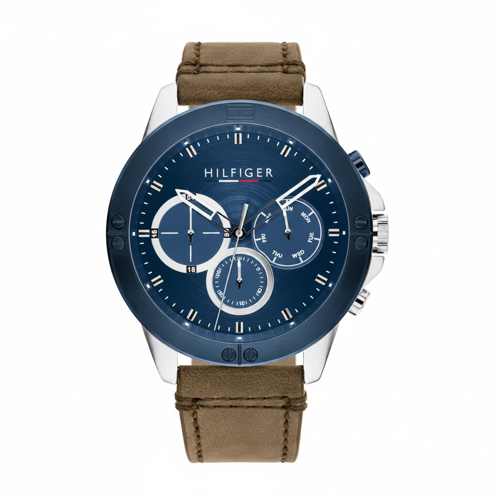 Tommy Hilfiger azul cuero café fondo blanco