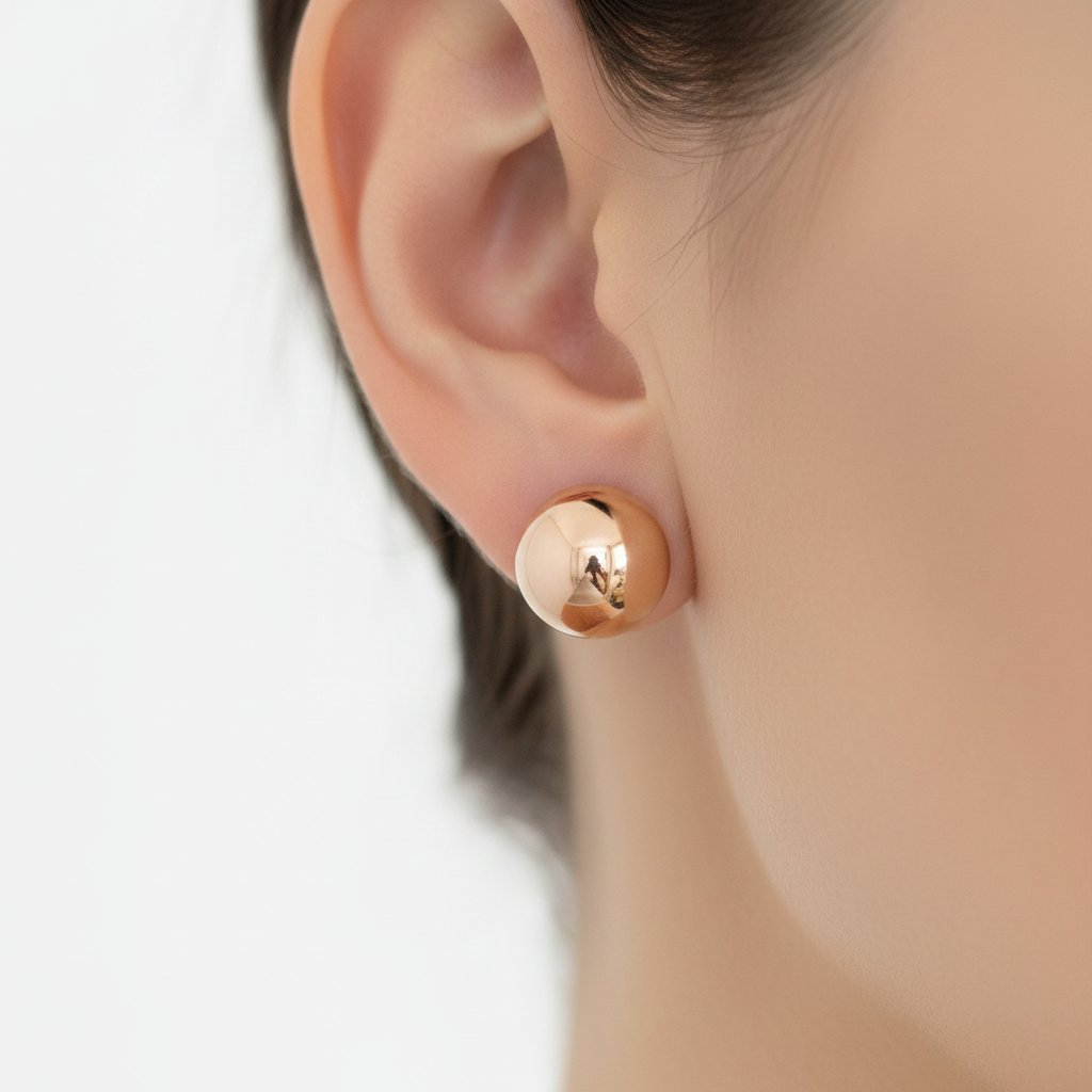 Topito balín oro rosa 1cm en oreja