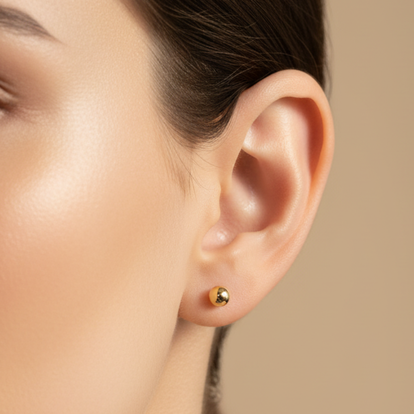 Topitos bolita en oro 0.1cm súper pequeños en oreja