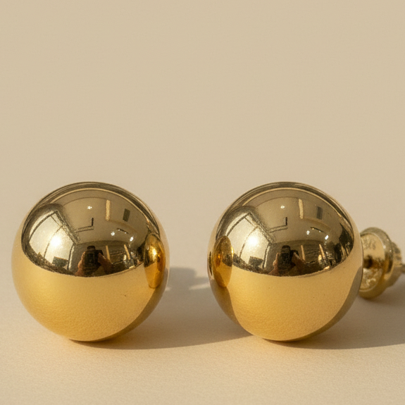 Topitos bolita grandes en oro brillantes sin reflejo de persona