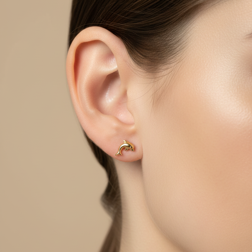 Topitos delfín en oro super pequeños en oreja
