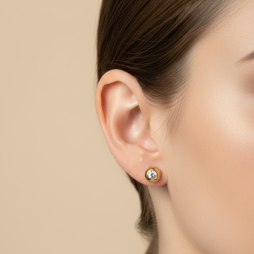 Topitos en oro con circón 0.1cm en oreja