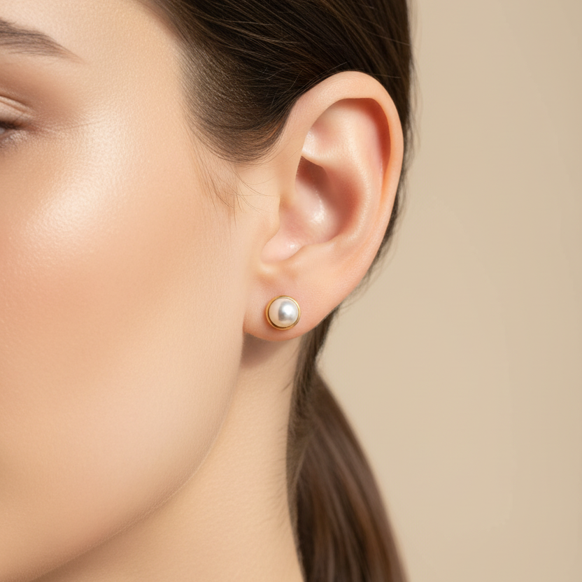 Topitos en oro con perla 0.1cm en oreja