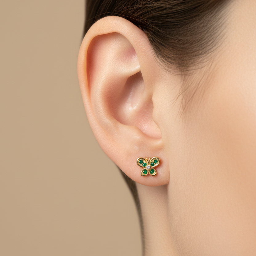 Topitos mariposa en oro 0.1cm super pequeños en oreja