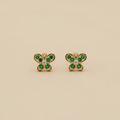 Topitos mariposa en oro con piedras ambos de frente