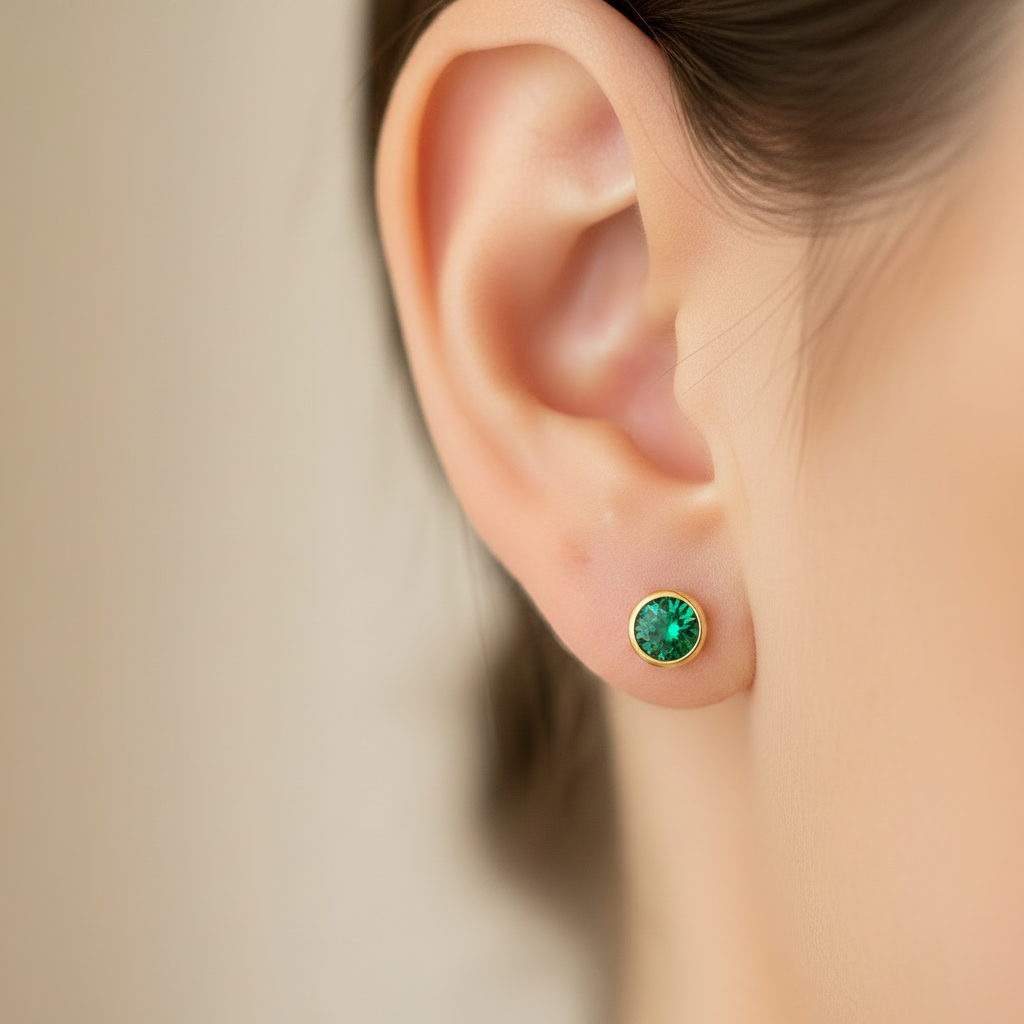Topo Circón Verde 5mm - En oreja