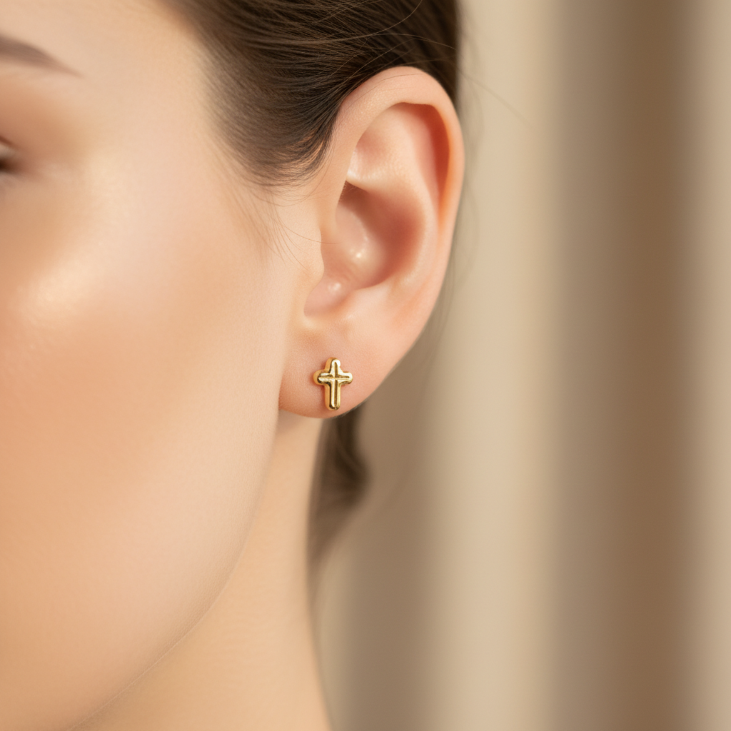 Topo Cruz 6mm - En oreja de mujer