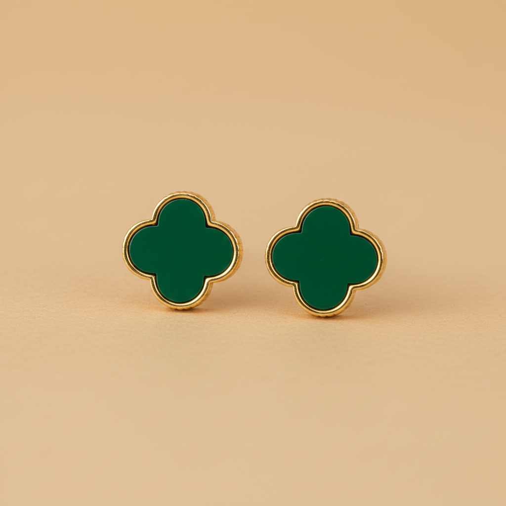 Topos de oro 18K trébol verde diseño original